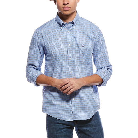 Brooks Brothers mens Oxford Check Shirt, SM, Blue
