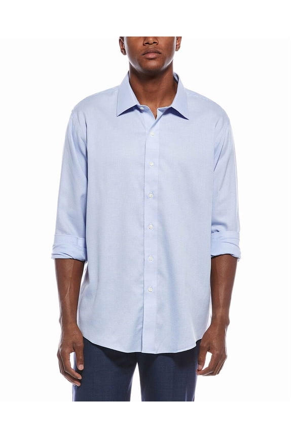 mens Pattern Button Shirt, 16H 36/37, Blue