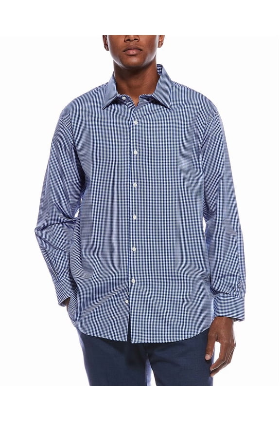 mens Pattern Button Shirt, 17 36/37, Blue