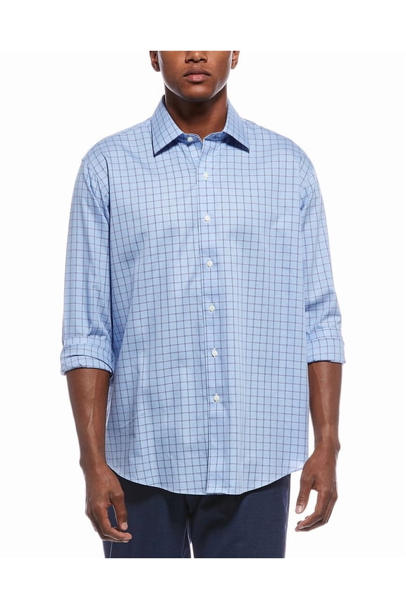 mens Pattern Button Shirt, 17 36/37, Blue