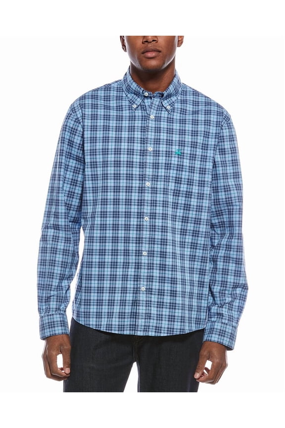 mens Pattern Button Shirt, s, Blue