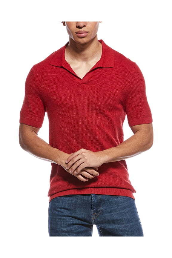 mens Pique Buttonless Polo Sweater, l, Red