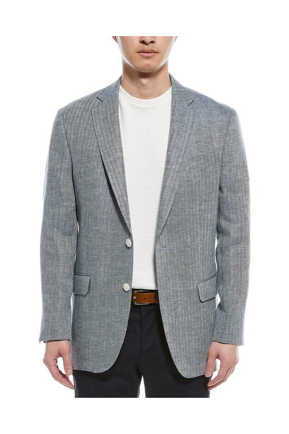 mens Regular Fit Linen Blazer, 38 REG, Blue