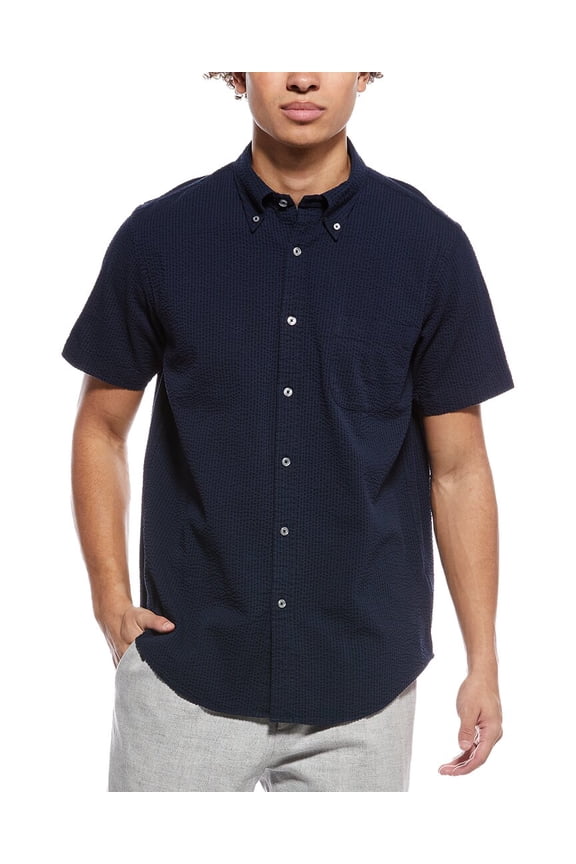 mens Seersucker Shirt, SM, Navy
