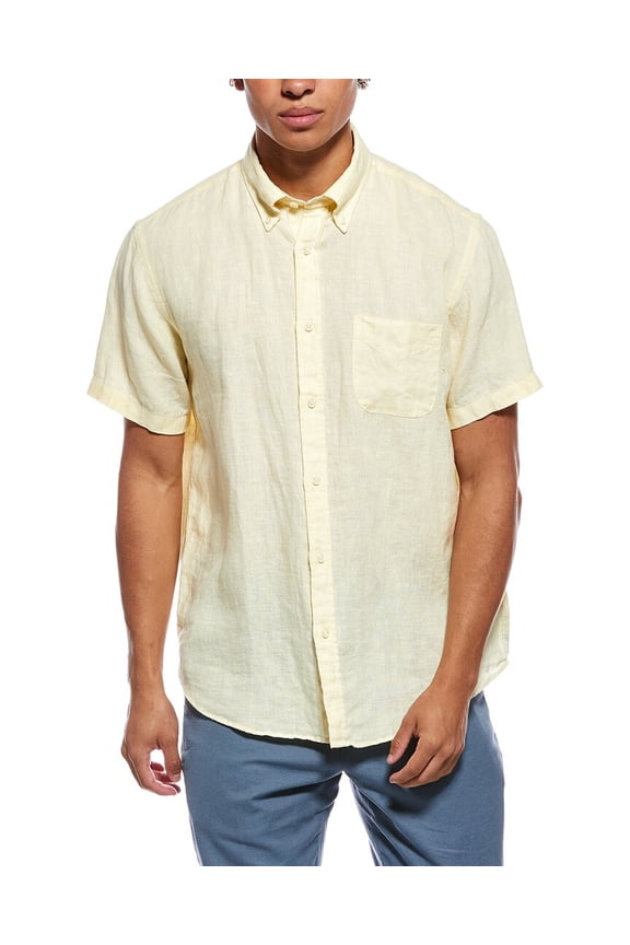 mens Solid Linen Shirt, m, Yellow