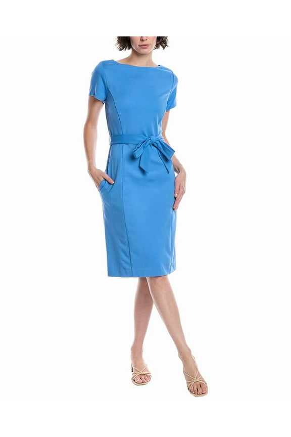 womens  Waist Tie Sheath Dress, 12, Blue