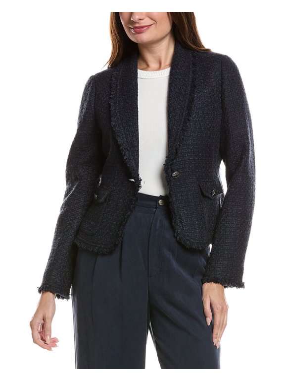 womens Boucle Jacket, 16, Navy
