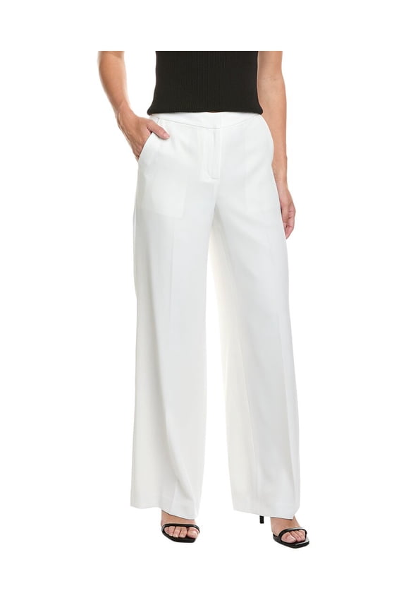womens  Crepe Wide Leg Pant, 8, White
