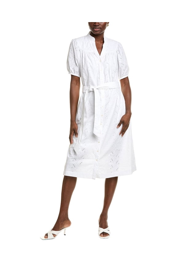 womens Eyelet Shirtdress, l, White