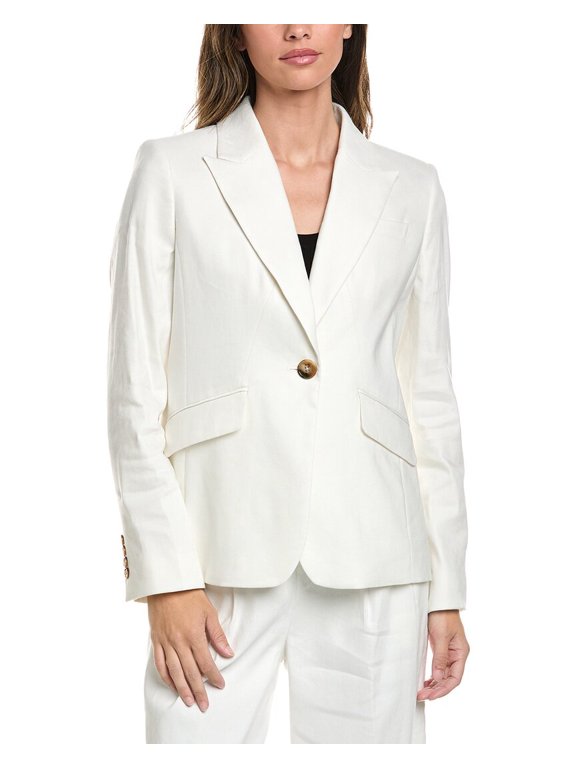 womens Linen-Blend Jacket, 8, White