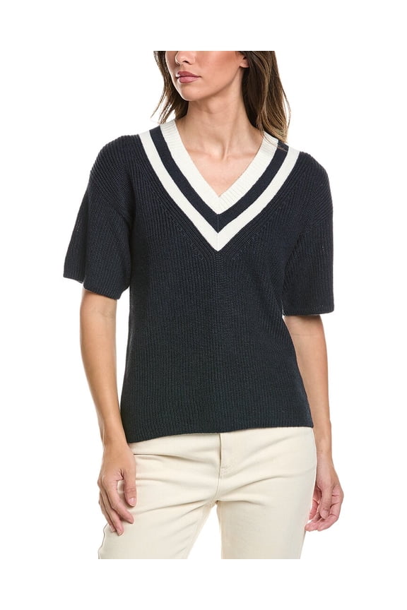 womens Mini Cable Linen-Blend Tennis Sweater, XL, Navy