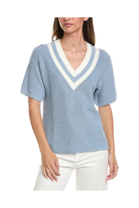 womens Mini Cable Linen-Blend Tennis Sweater, l, Blue