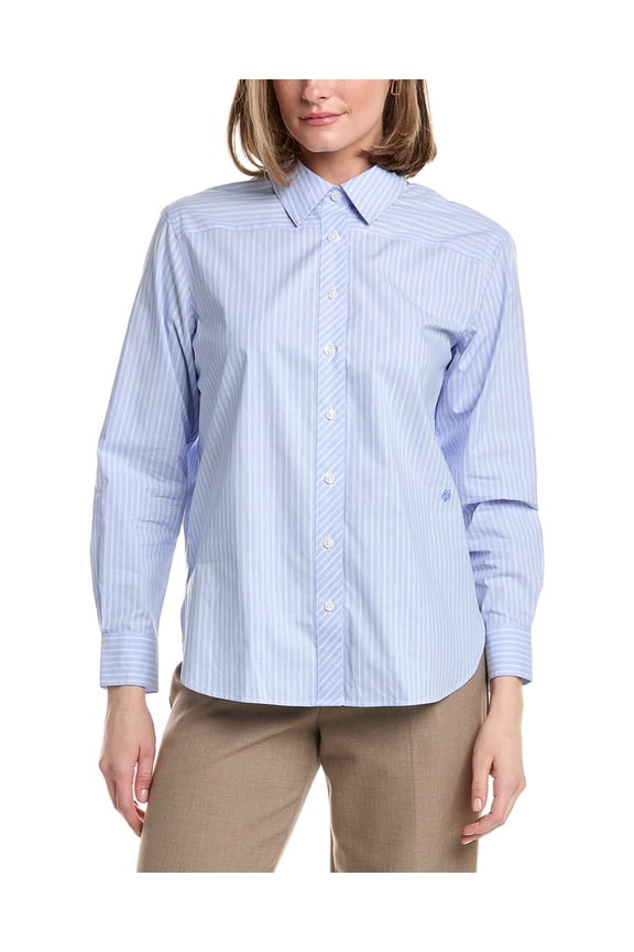 womens Oversized Poplin Blouse, l, Blue