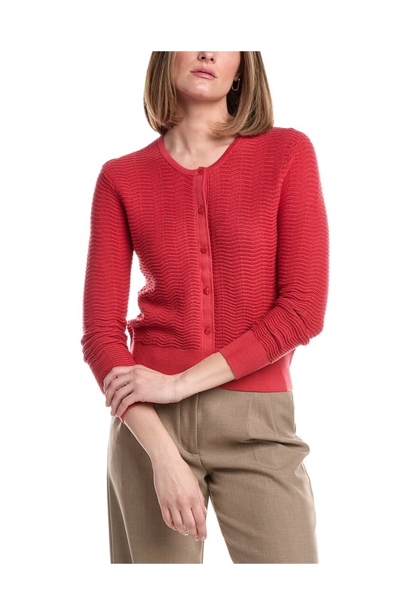 womens Pointelle Cropped Cardigan, m, Red