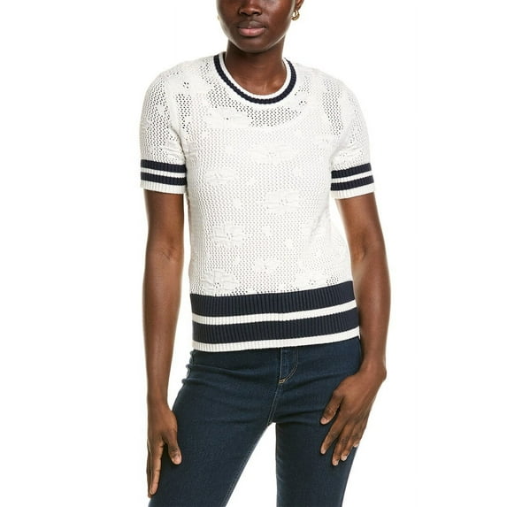 Brooks Brothers womens Pointelle Floral Sweater, XL, White