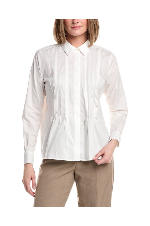 womens Poplin Placket Relaxed Blouse, XL, White