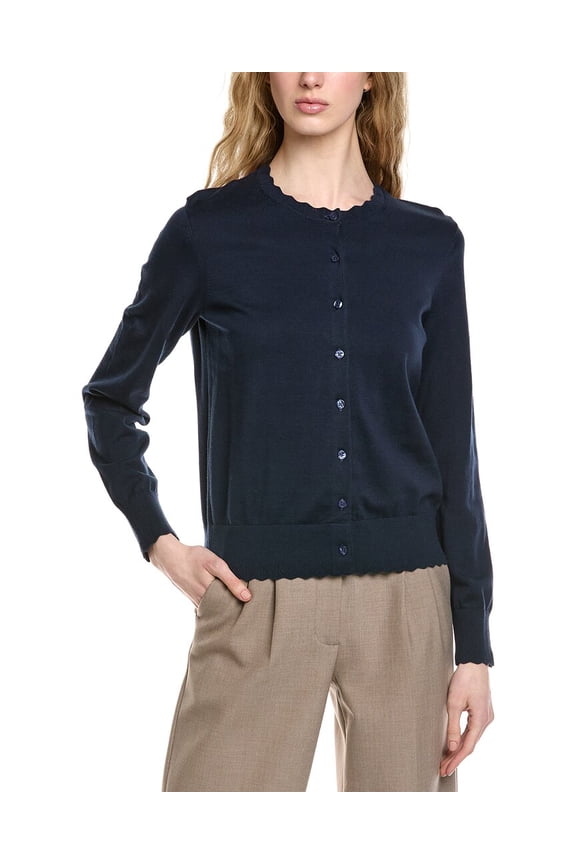 womens Scalloped Pointelle Trim Cardigan, XL, Blue