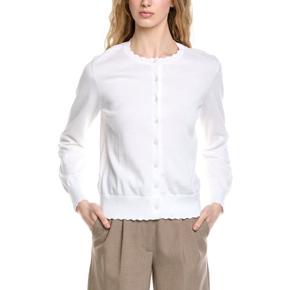 Brooks Brothers womens Scalloped Pointelle Trim Cardigan, XL, White