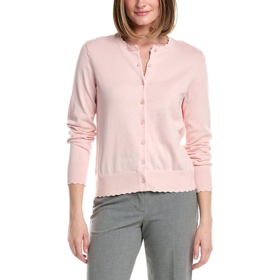 Brooks Brothers womens Scalloped Pointelle Trim Cardigan, l, Pink