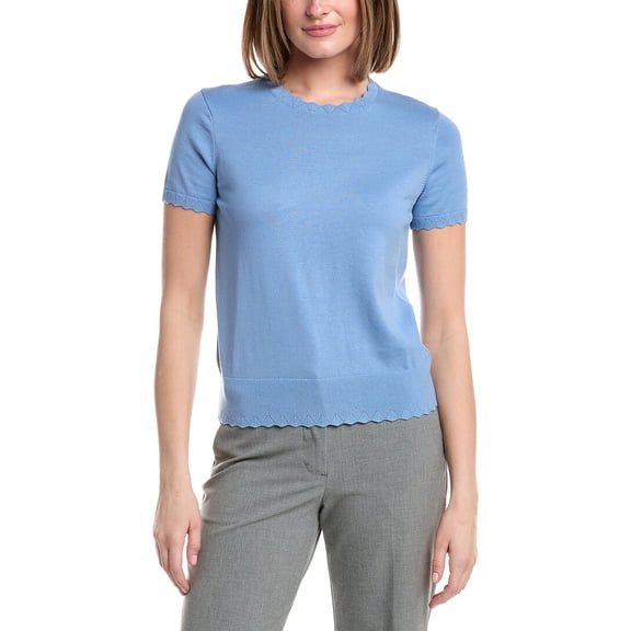 Brooks Brothers womens Scalloped Pointelle Trim Sweater, s, Blue