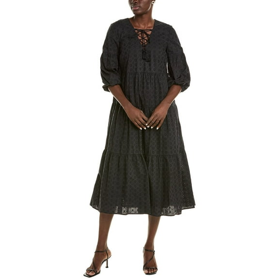 Brooks Brothers womens  Tiered Dress, 4, Black