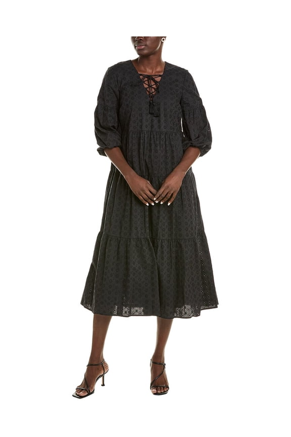 womens  Tiered Midi Dress, 4, Black