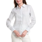 Brooks Brothers womens Yarn Dye Stripe Linen Classic Shirt, XL, Blue