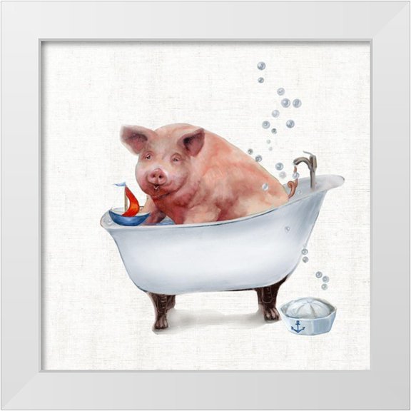Brooks, Donna 12x12 White Modern Wood Framed Museum Art Print Titled - Farm Tub Pig