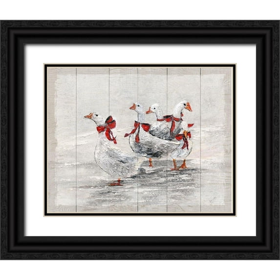 Brooks, Donna 32x26 Black Ornate Wood Framed with Double Matting Museum Art Print Titled - Christmas Geese