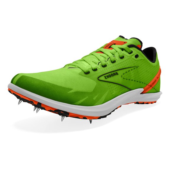 Brooks Draft XC Supportive Cross-Country Running Shoe - Green Gecko/Red Orange/White - 12 Mens/13.5 Womens Medium