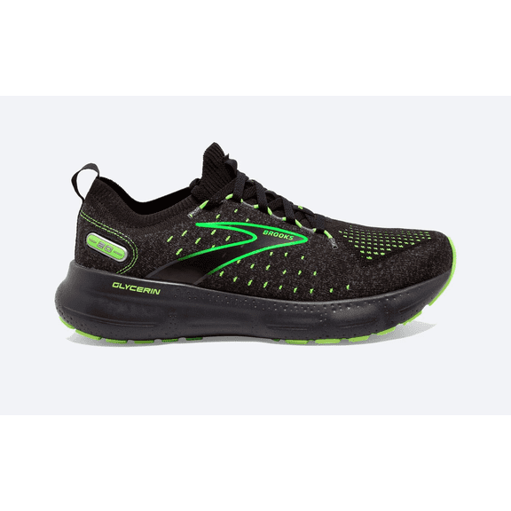 Brooks Glycerin StealthFit 20 110384-1D-092 Men Black Green Running Shoes NR6040 (7.5)