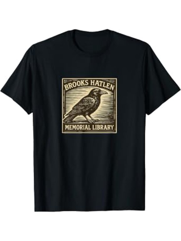 Brooks Hatlen Memorial Fictional Library Woodcut With Crow Reader Gift T-Shirt, Size S-5XL