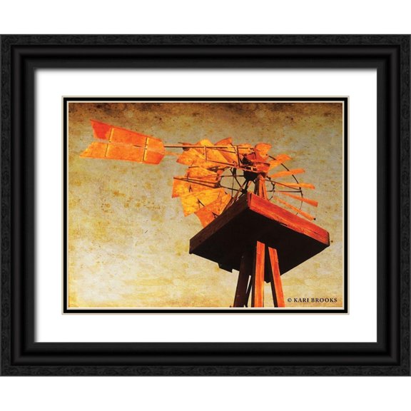 Brooks, Kari 24x19 Black Ornate Wood Framed with Double Matting Museum Art Print Titled - Chips Windmill II