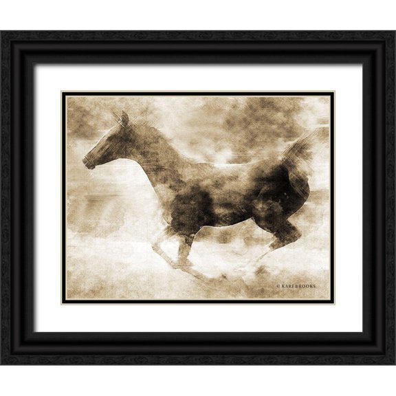 Brooks, Kari 32x26 Black Ornate Wood Framed with Double Matting Museum Art Print Titled - Running Fowl II