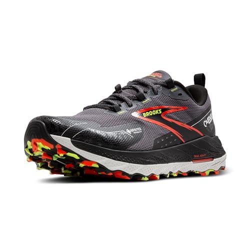 Brooks Mens Cascadia 18 GTX Waterproof Mountain Trail Running Shoe - Blackened Pearl/Black/Tomato - 8.5 Medium