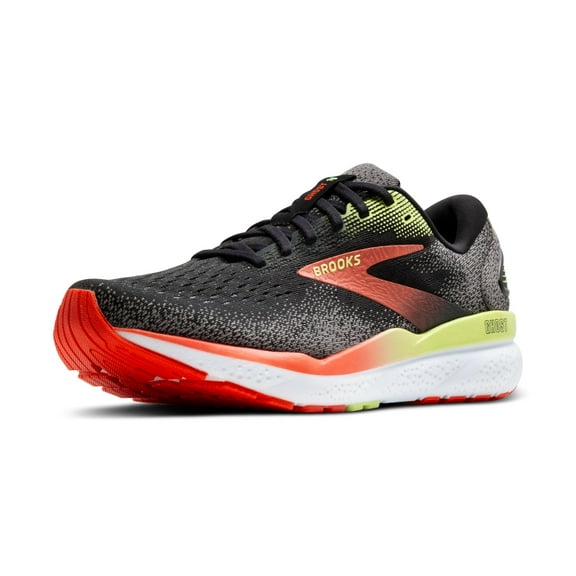 Brooks Mens Ghost 16 Neutral Running Shoe - Black/Mandarin Red/Green - 12 Medium