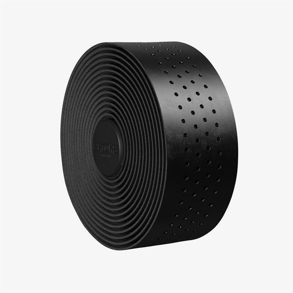 Brooks Perforated Leather Bike Handlebar Tape Black with Rubber End Caps
