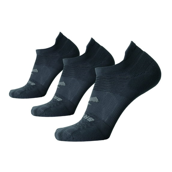 Brooks Run-In No Show Socks 3-Pack (Unisex, Asphalt, LG (US Men's Shoe 9-11.5, Women's Shoe 10-12.5), One Size)