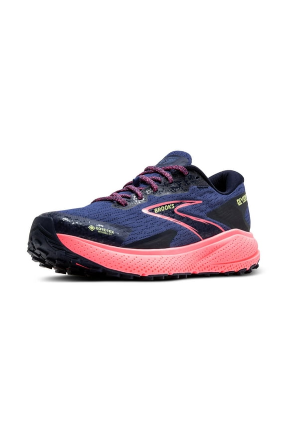 Womens Divide 5 GTX Waterproof Trail Running Shoe - Grey Blue/Pink/Lime - 7.5 Medium