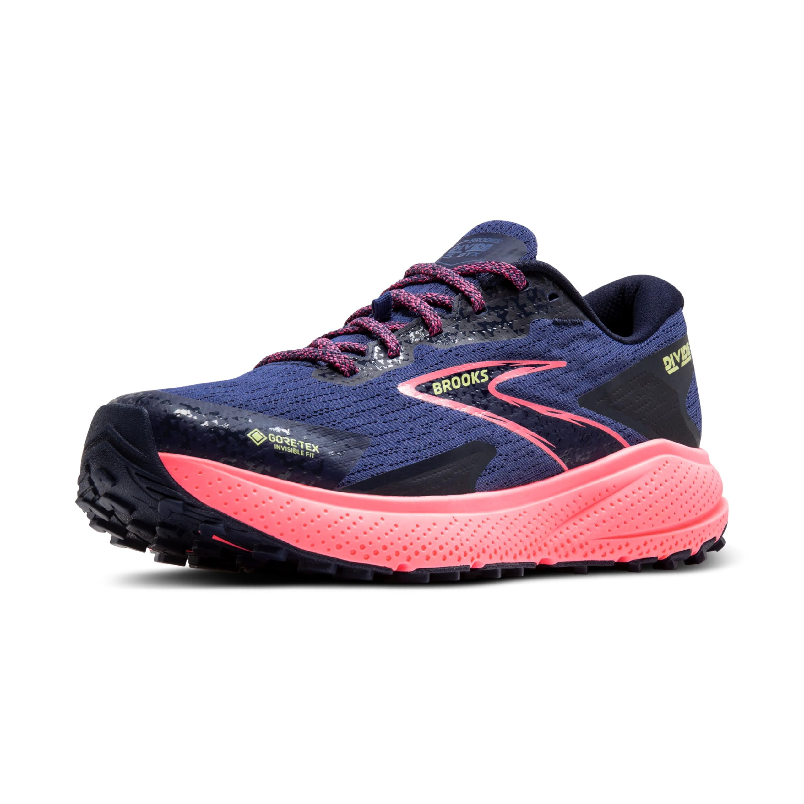 BROOKS Womens Divide 5 GTX Waterproof Trail Running Shoe - Grey Blue/Pink/Lime - 8.5 Medium