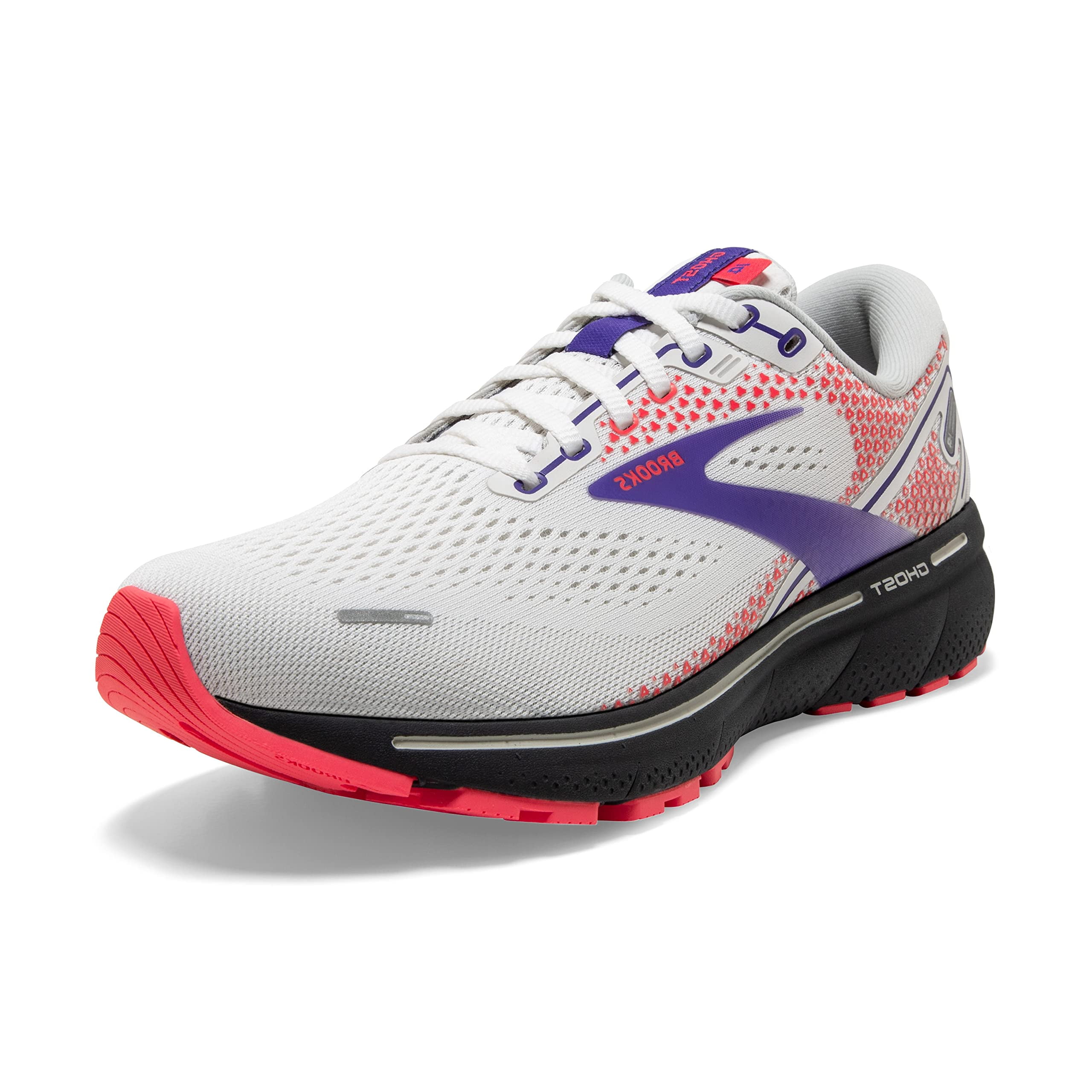 Brooks Women's Ghost 14 Neutral Running Shoe White/Purple/Coral