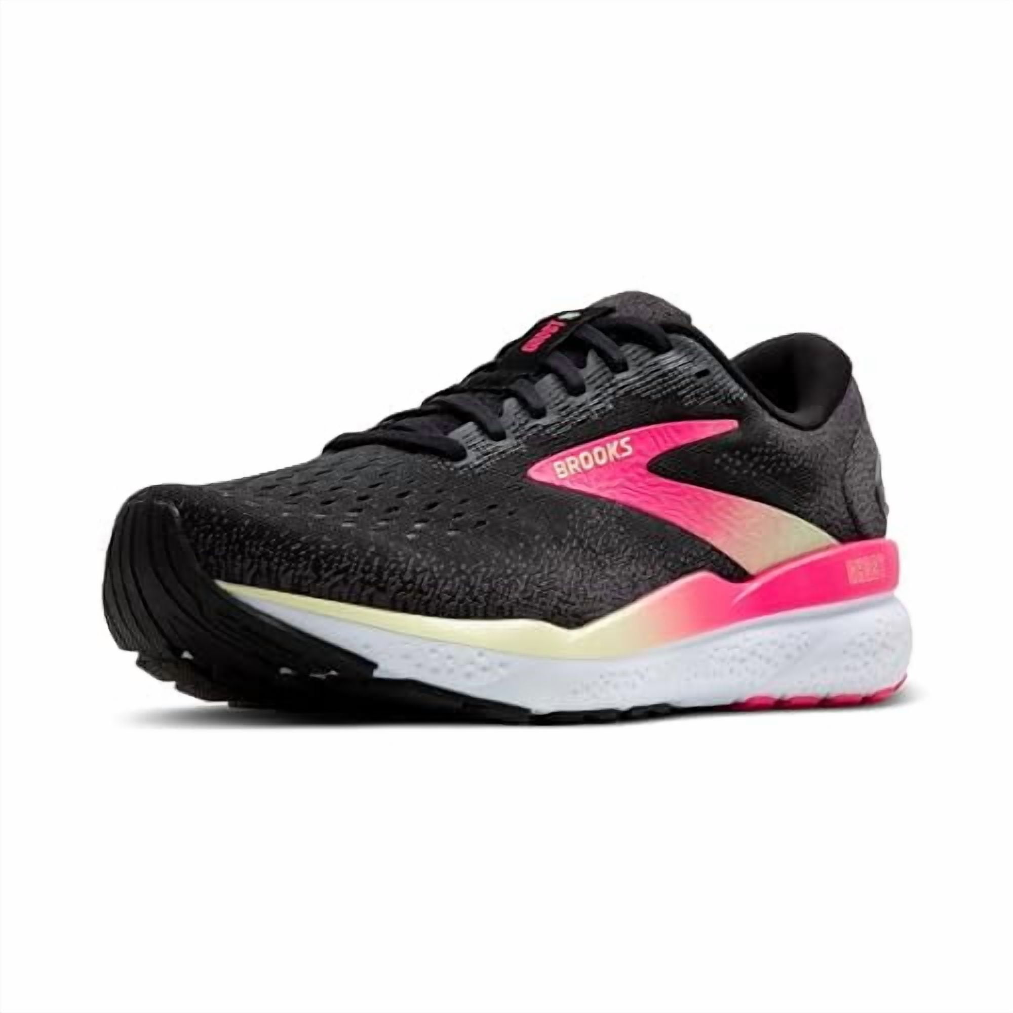 BROOKS Womens Ghost 16 Neutral Running Shoe - Black/Pink/Yellow - 8 Wide