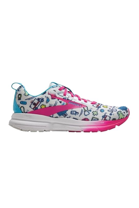 Brooks Womens Trace 4 Neutral Running Shoe - White/Fuchsia/Blue - 6 Medium