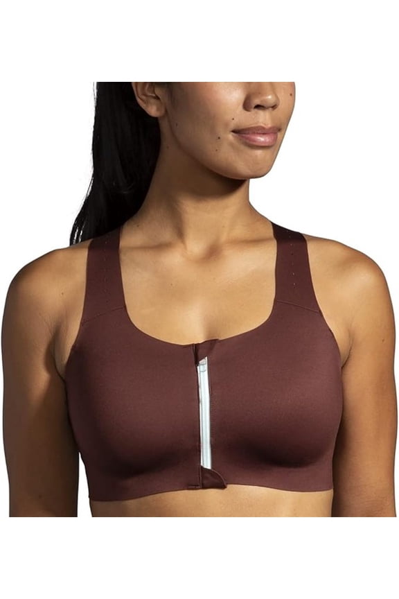Women's Zip 2.0 Sports Bra for Running, Workouts & Sports - Run Raisin/Ice Blue/Copper - 38 DD/E