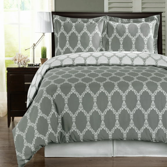 Brooksfield 100% Cotton Duvet Cover Set Diamond-Like Print - Twin/Twin-XL - Gray