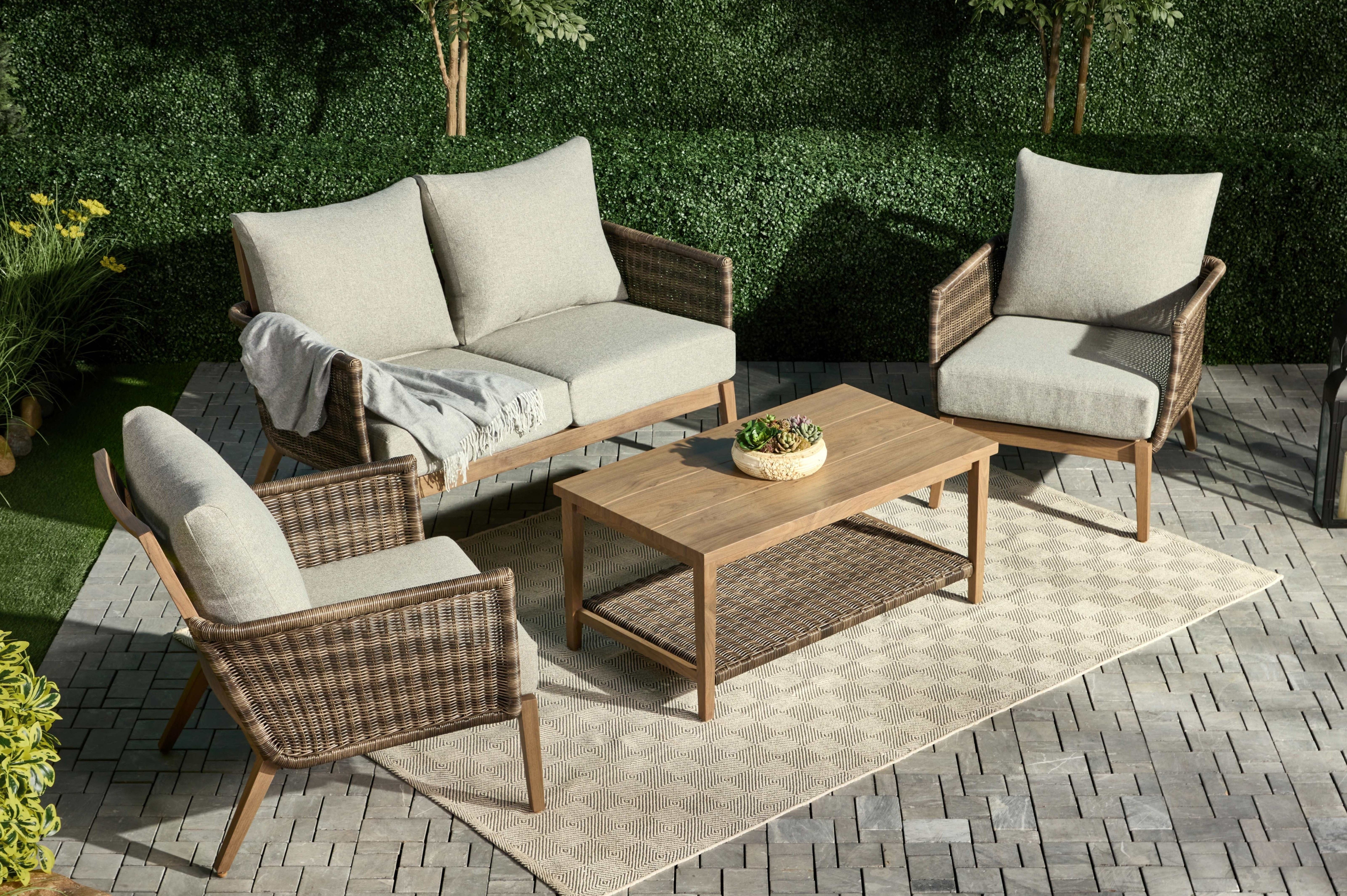 AE Outdoor Brookside 4-Piece Wicker Steel Outdoor Conversation Set