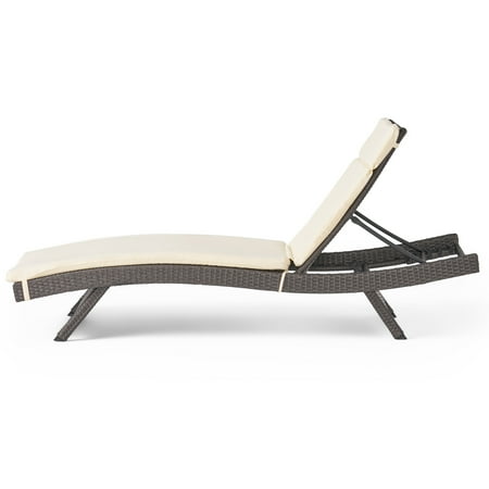 Brookside Outdoor Wicker Adjustable Chaise Lounge with Arms w/ IVORY Cushion