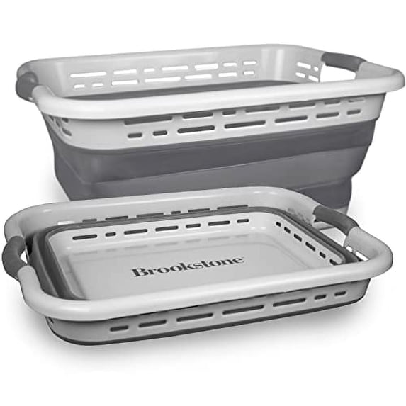 Brookstone Collapsible Laundry Basket, Space Saving & Foldable, Gray
