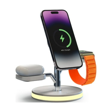 Brookstone 3-in-1 Wireless Charging Station MagSafe Fast Wireless Charger Stand For iPhone 15,14,13,12 Pro Max Series, All iWatch Series, Airpods 3,2 Pro & Android Phone With Qi Charging (White)