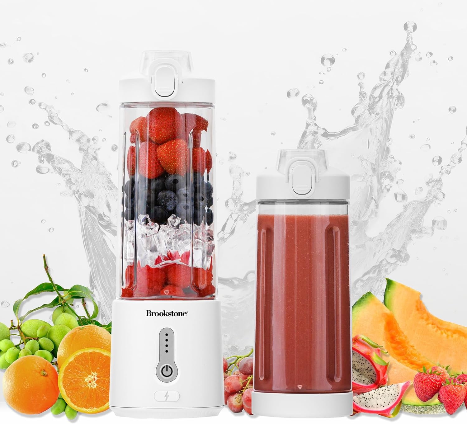 Brookstone White Compact Personal Blender with Additional Lid, BPAFree